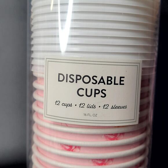 Heatherlee Chan Disposable Coffee Cups Powder Pink Bows Roses Coquette 16 oz NIP - Picture 5 of 6
